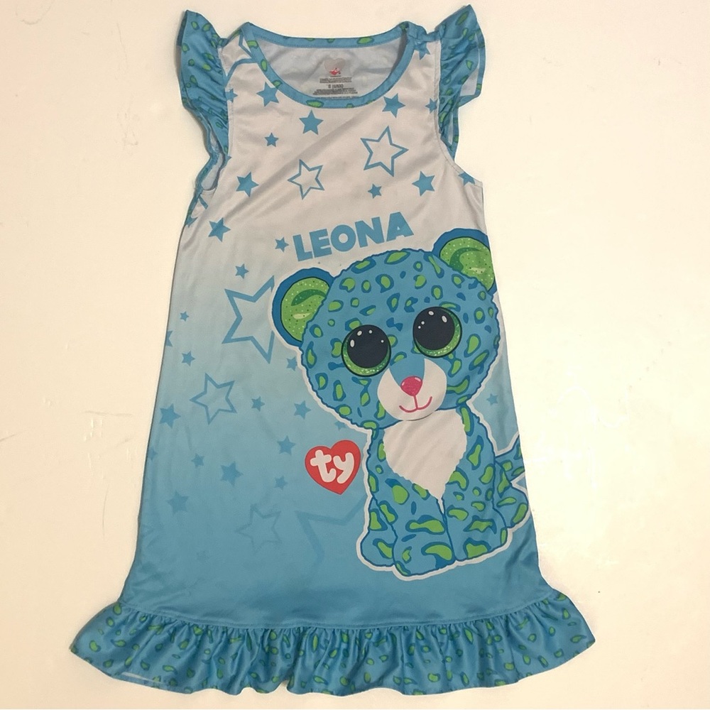 TY Beanie Boos night gown Girls sz 6 Leona Leopard Blue